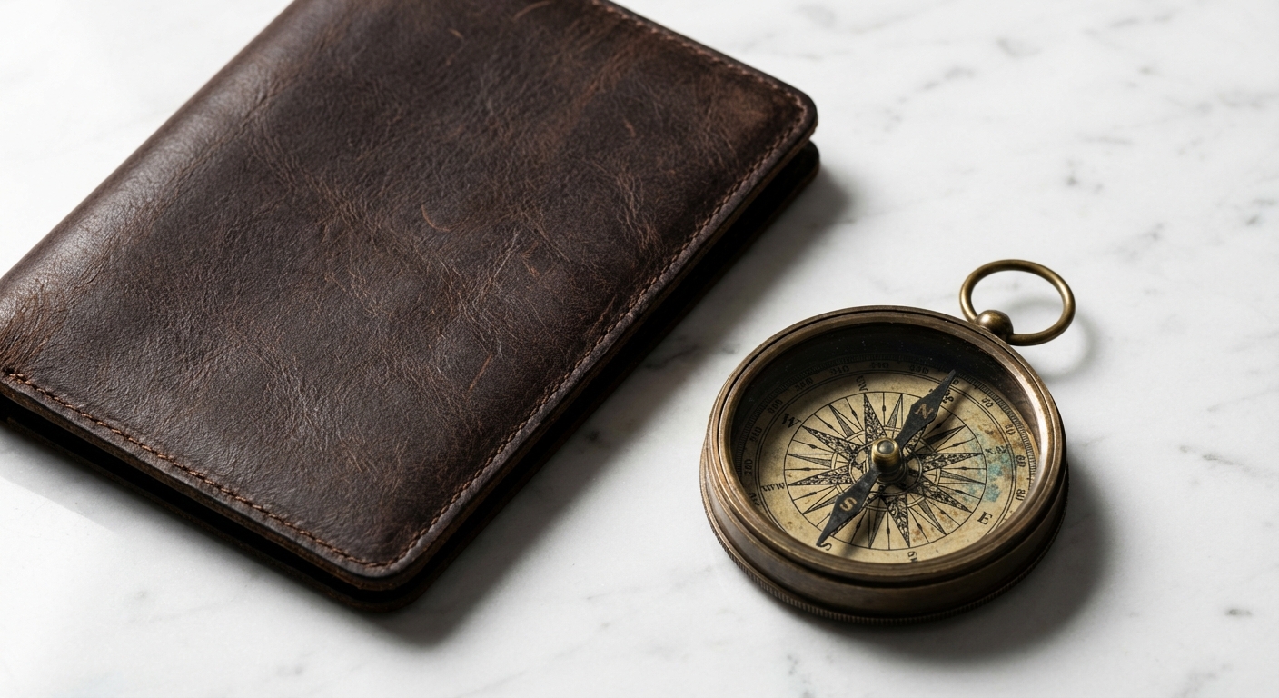 Est-ce que Trip com est fiable pour voyager en 2026 ? Gros plan élégant d'un passeport et d'une boussole, symboles de voyage et de fiabilité.